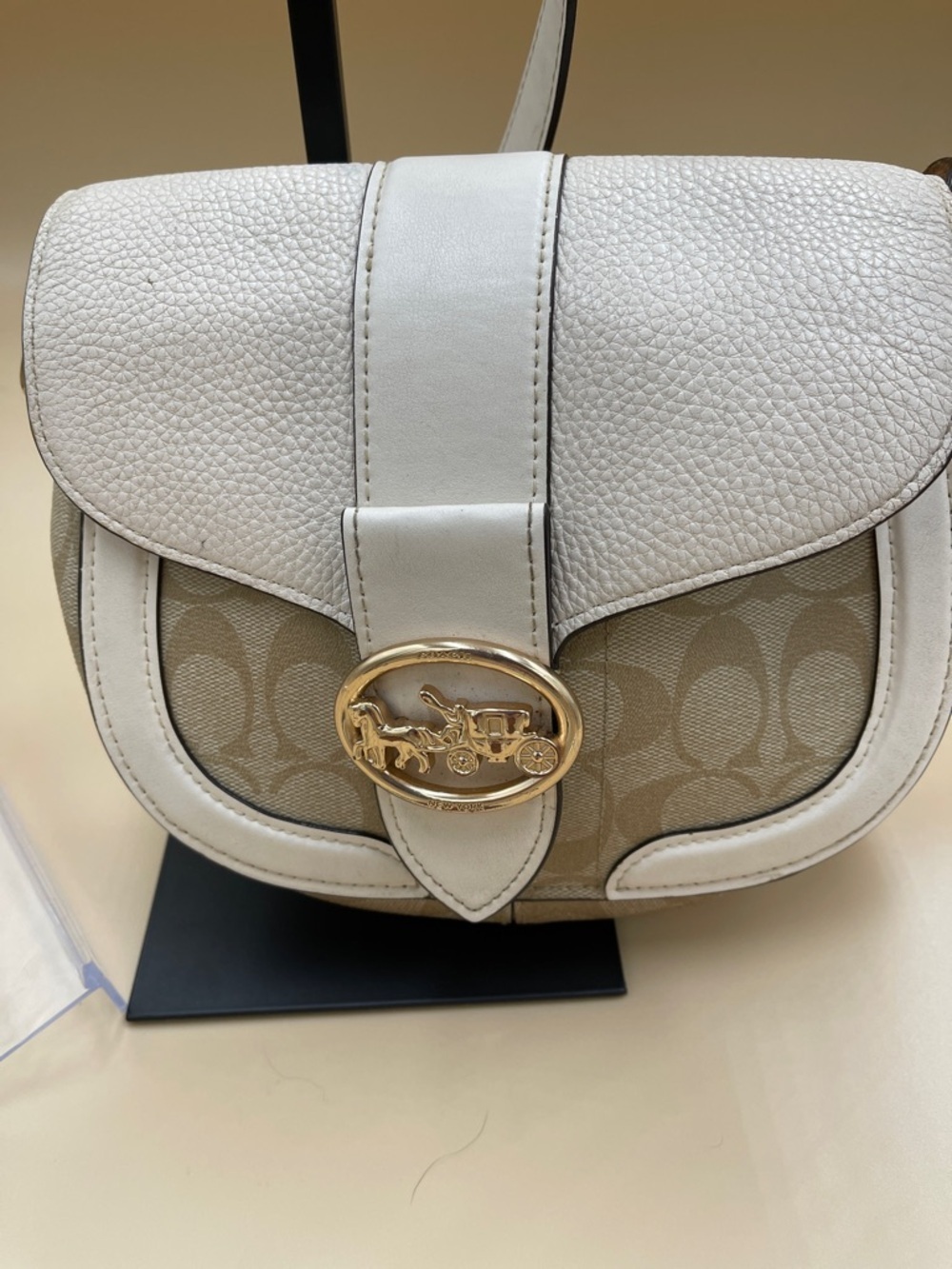 Coach Leather & Signature Canvas Saddle Bag with Gold Carriage A2179-C20876